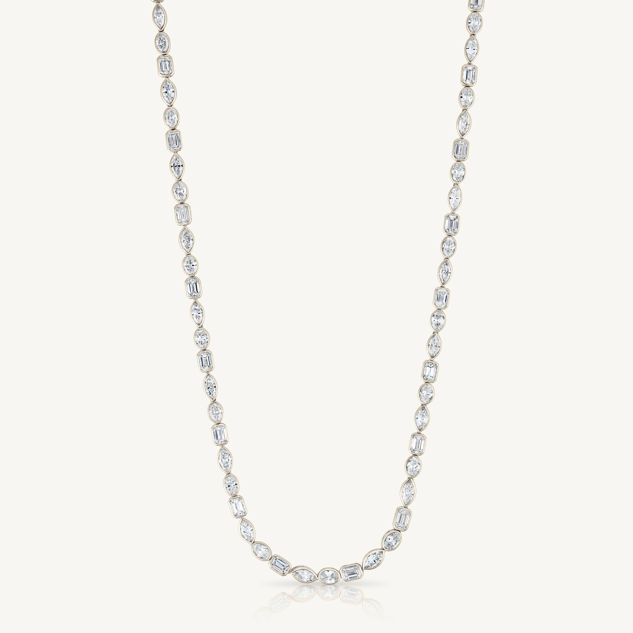 Bezel Set Mixed Shape Necklace in 14K White Gold