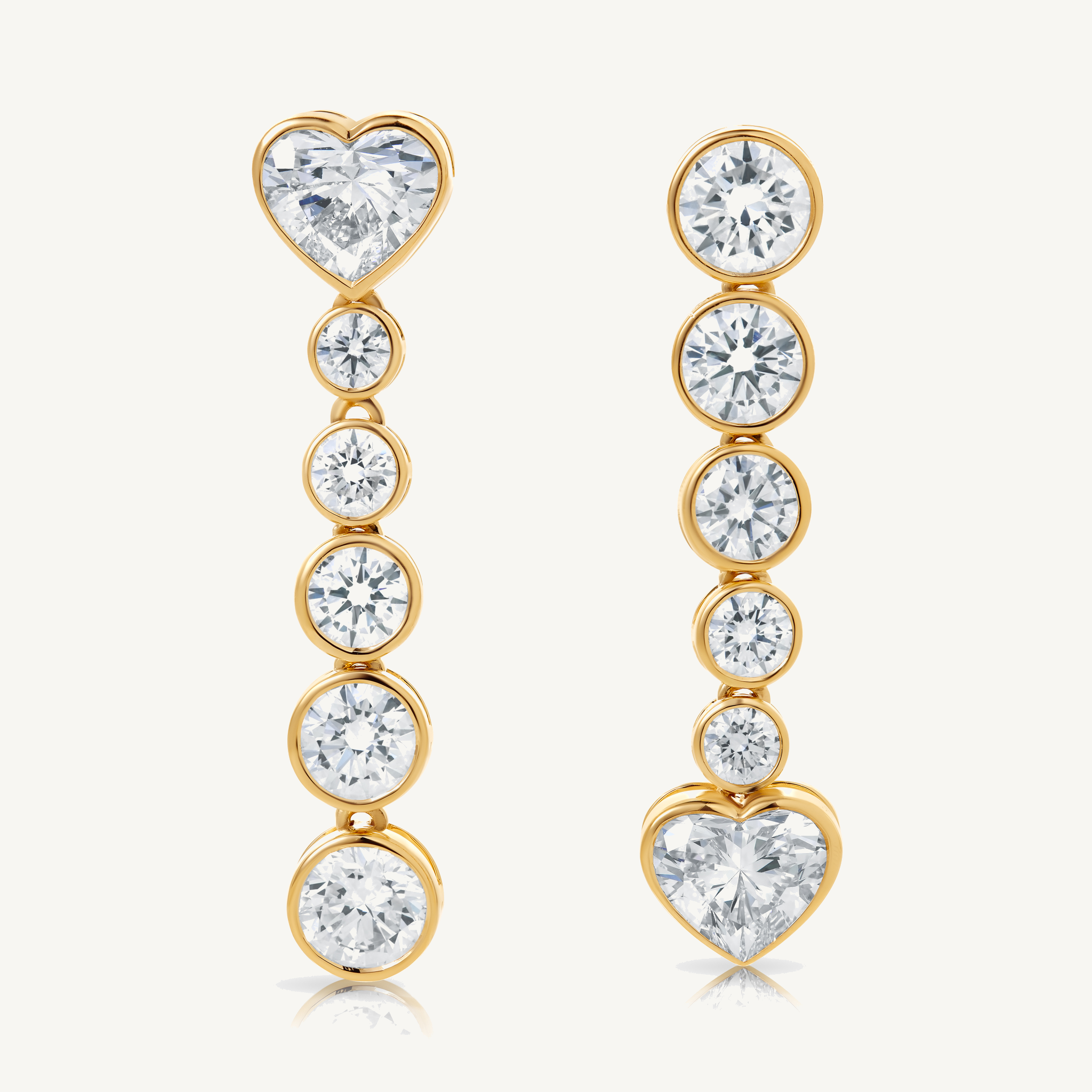 Harlow George Graduated Heart Diamond Drop Earrings in 14K Yellow Gold - Front View