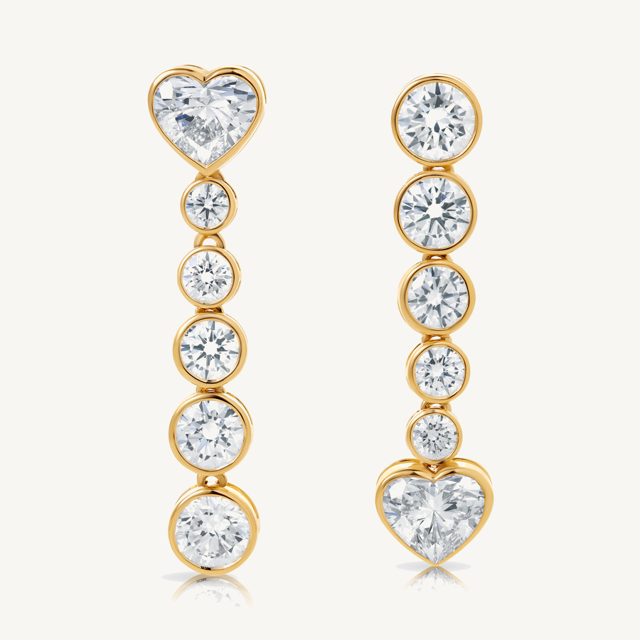 Harlow George Graduated Heart Diamond Drop Earrings in 14K Yellow Gold - Front View