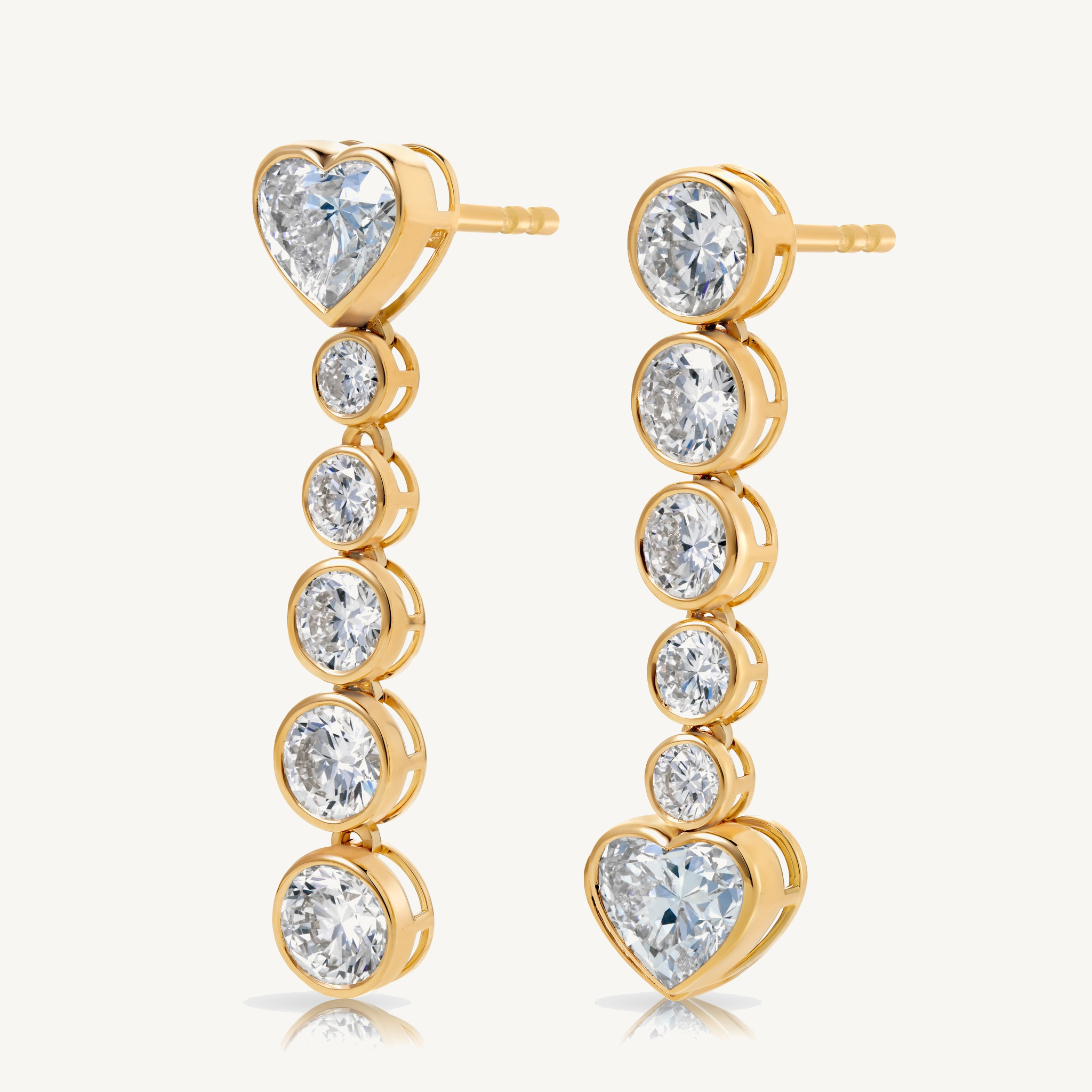 Harlow George Graduated Heart Diamond Drop Earrings in 14K Yellow Gold - Side View