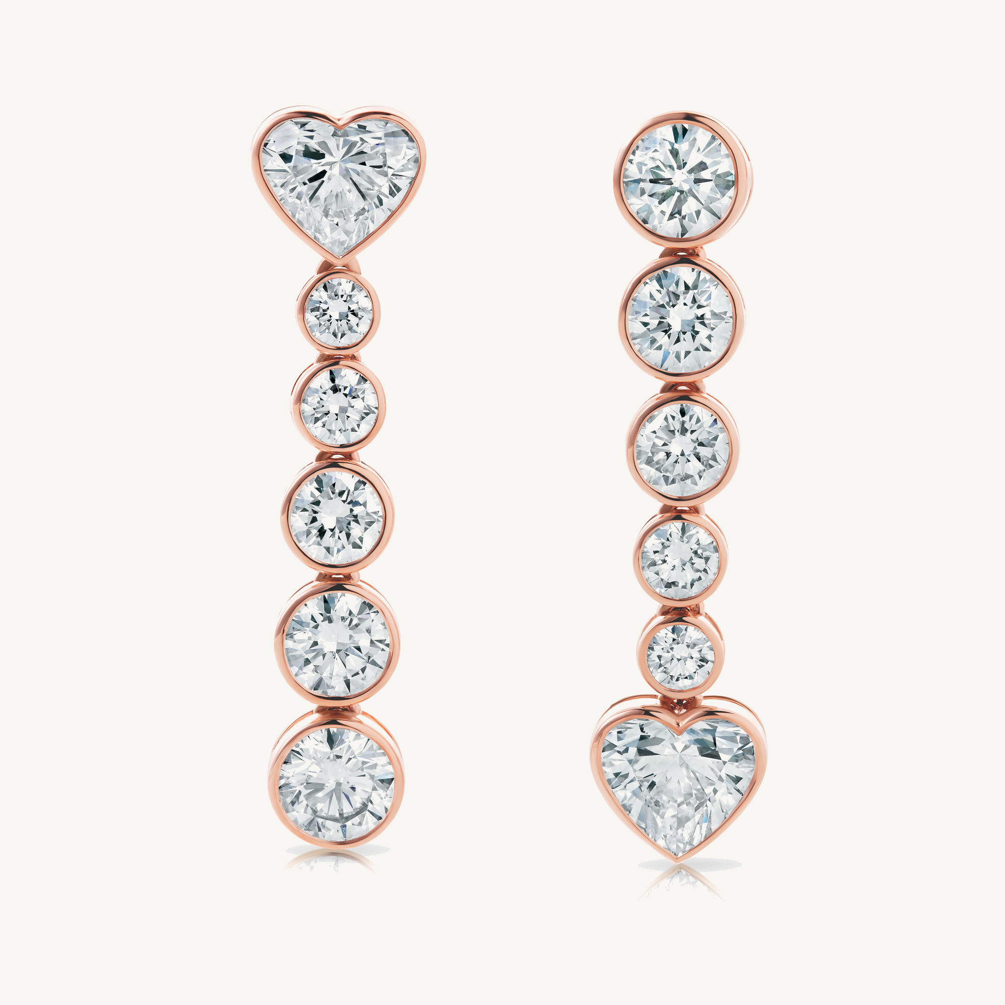 Harlow George Graduated Heart Diamond Drop Earrings in 14K Rose Gold - Front View
