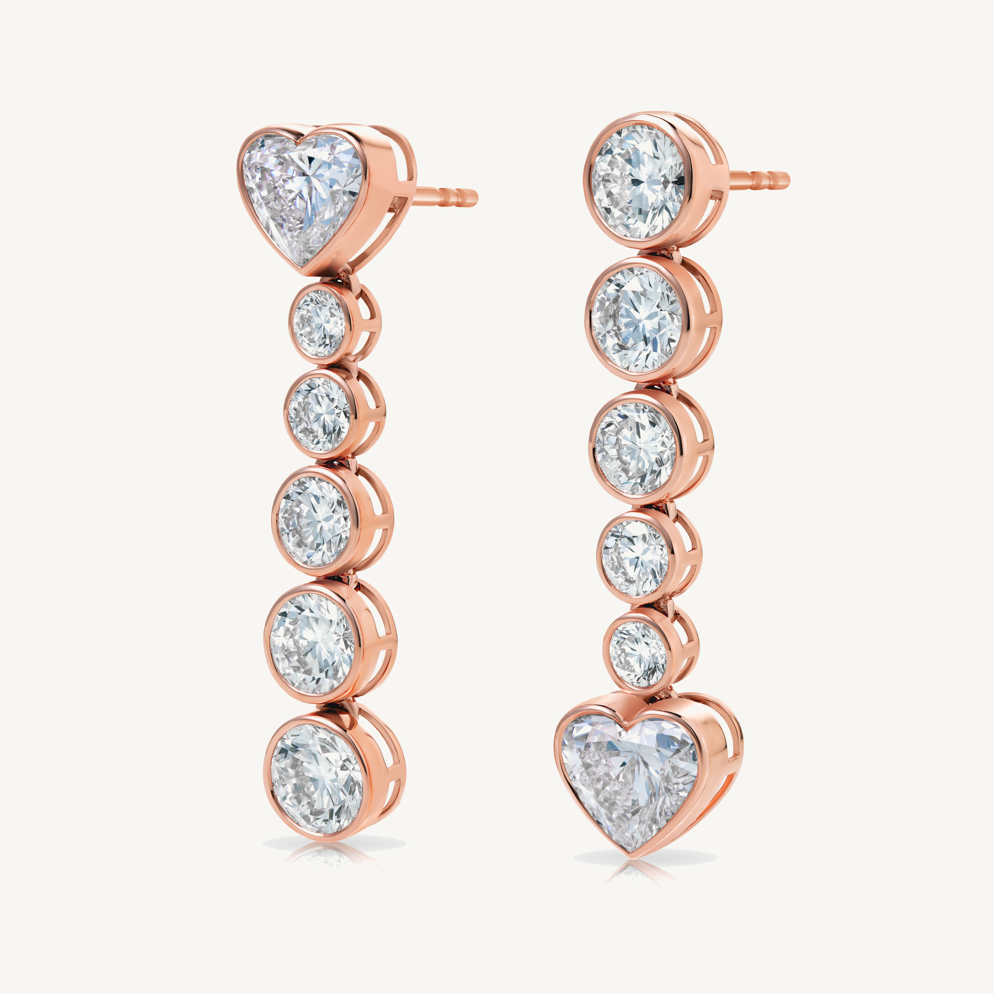 Harlow George Graduated Heart Diamond Drop Earrings in 14K Rose Gold - Side View