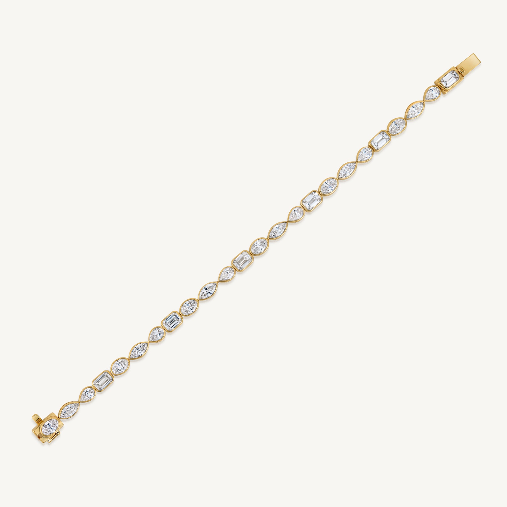 Harlow George Bezel Set Mixed Shape Diamond Bracelet in 14K Yellow Gold - flat lay