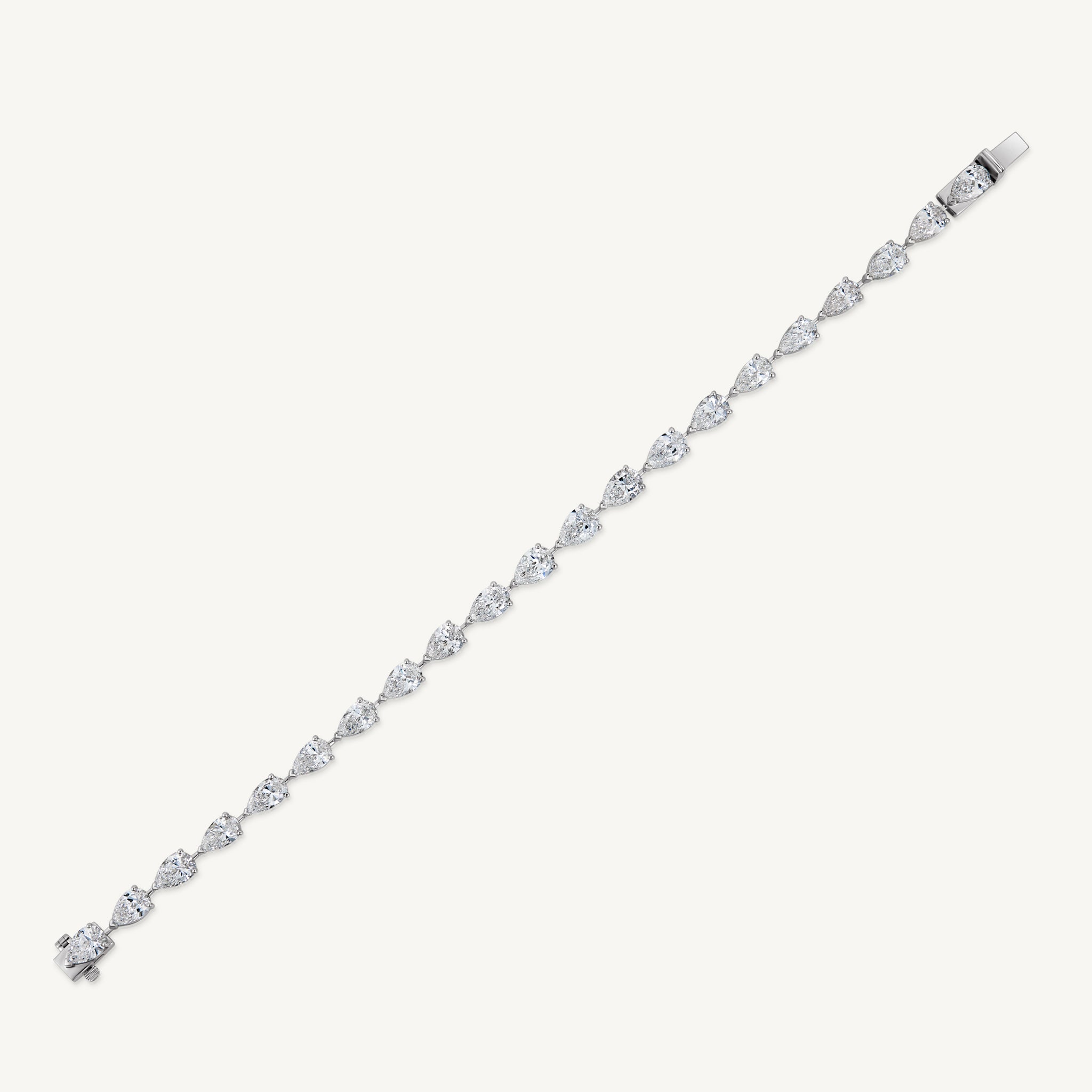 Harlow George East-West Pear Diamond Tennis Bracelet in 14K White Gold - flat lay