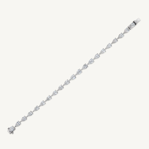 Harlow George East-West Pear Diamond Tennis Bracelet in 14K White Gold - flat lay