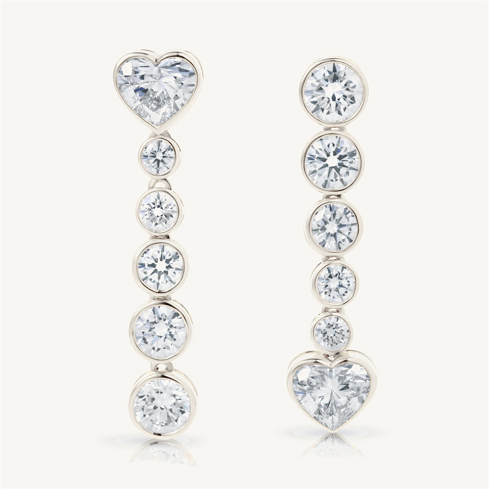 Graduated Heart Diamond Drop Earrings in 14K White Gold