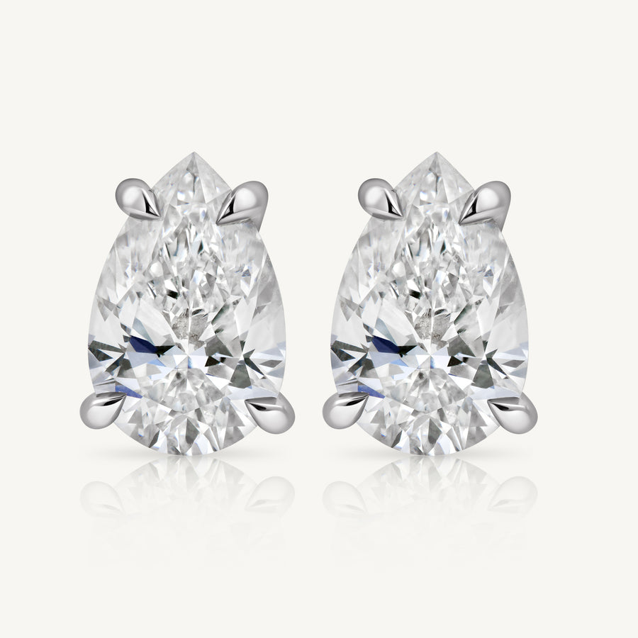 Harlow George Pear Diamond Stud Earrings in 14K White Gold - Front View