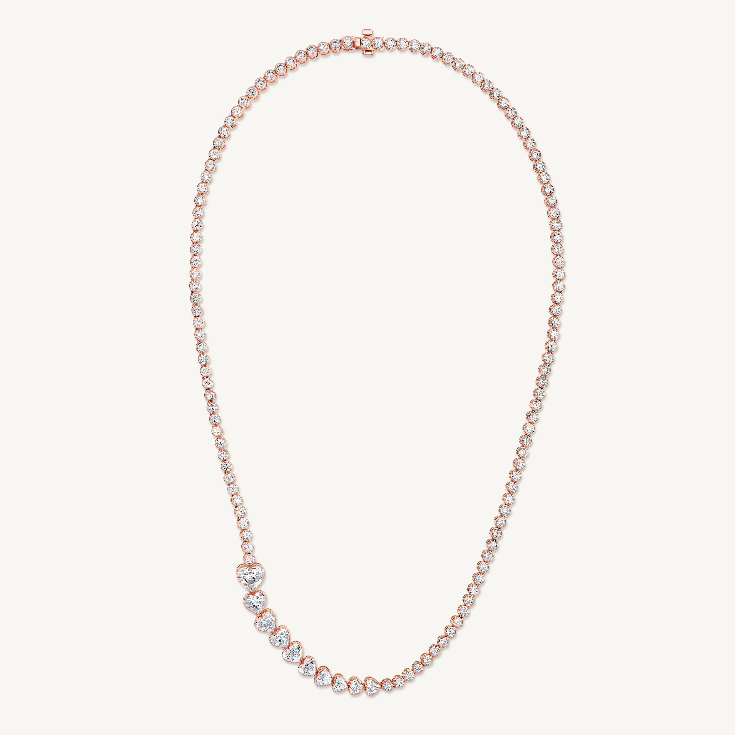 Harlow George Touch of Hearts Diamond Tennis Necklace in 14K Rose Gold - flat lay