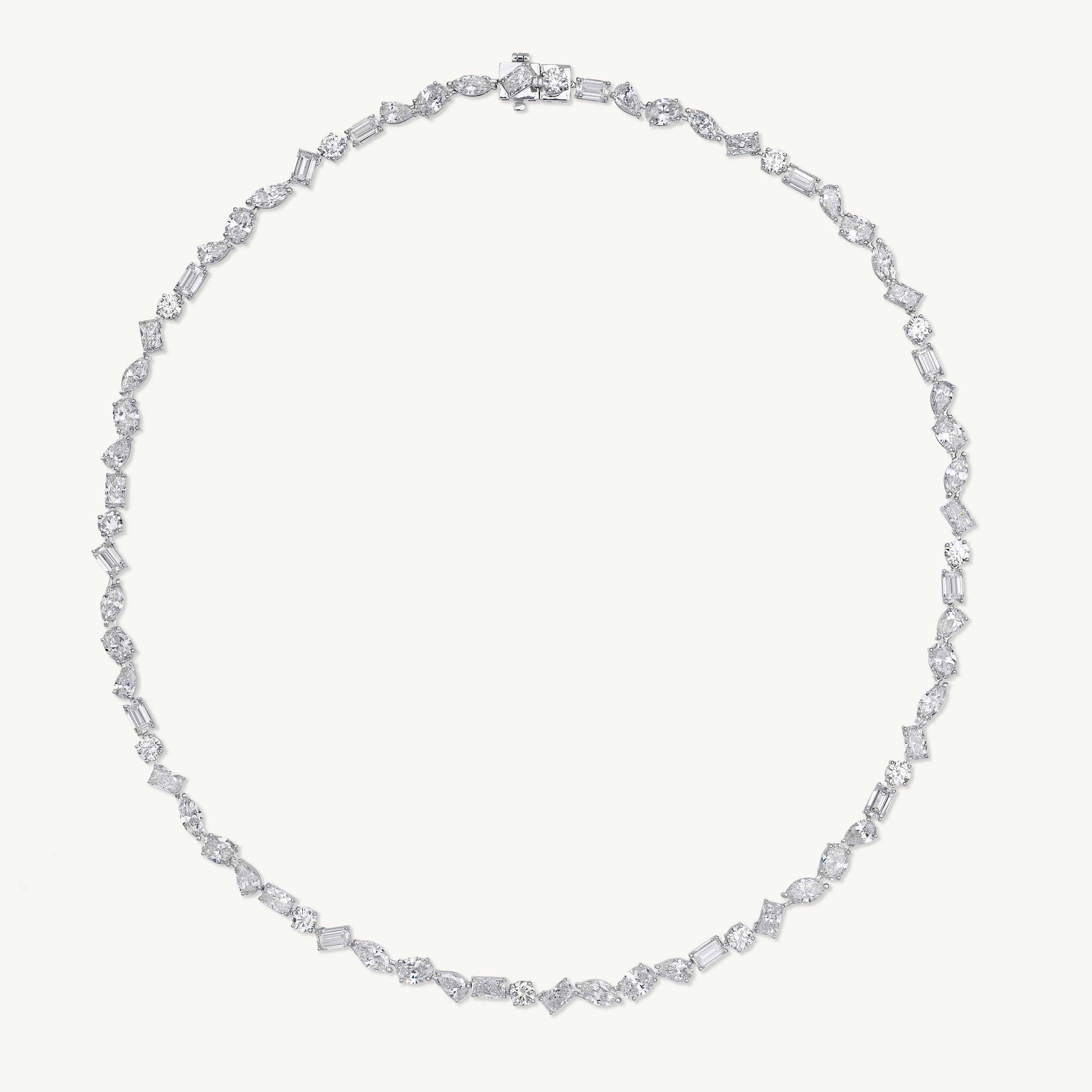 Harlow George Mixed Shape Diamond Necklace in 14K White Gold - flat lay
