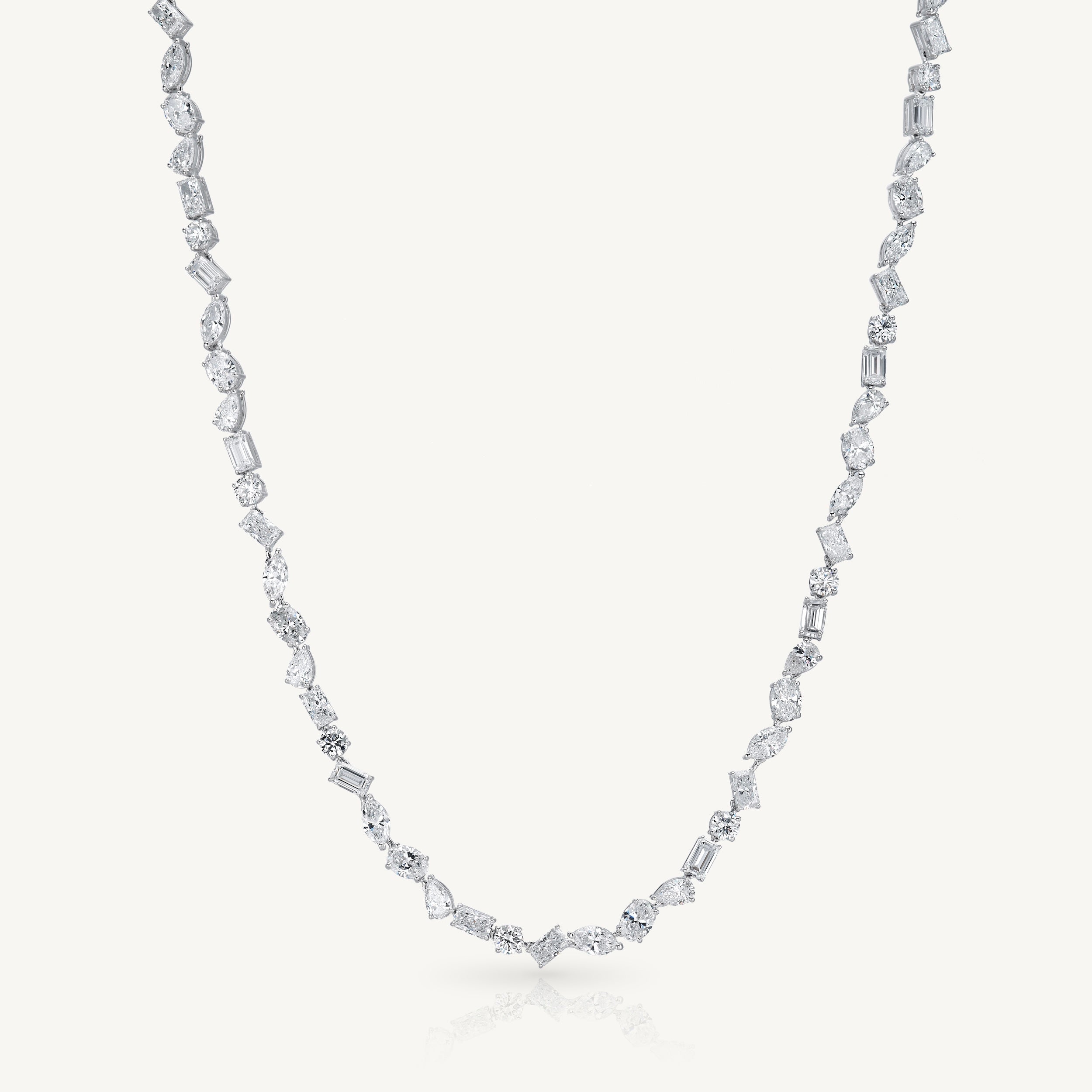 Harlow George Mixed Shape Diamond Necklace in 14K White Gold displayed hanging