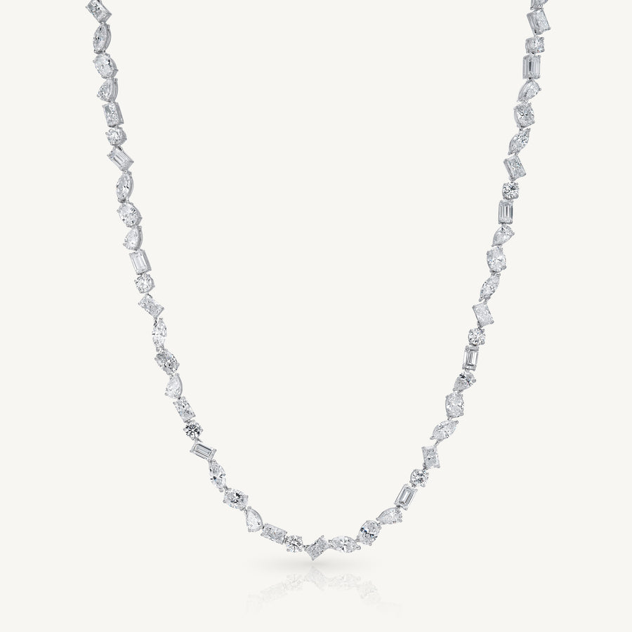 Harlow George Mixed Shape Diamond Necklace in 14K White Gold displayed hanging