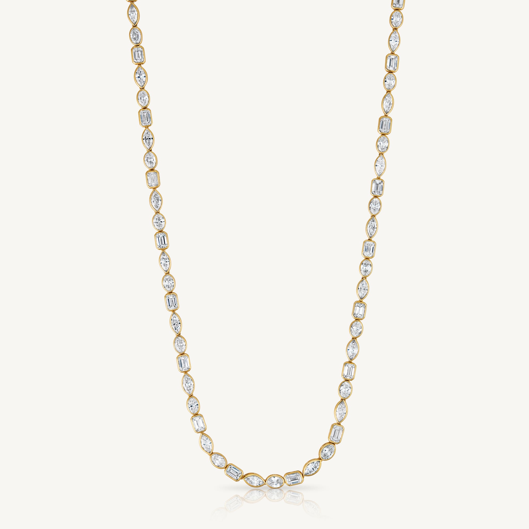 Harlow George Bezel Set Mixed Shape Diamond Necklace displayed hanging