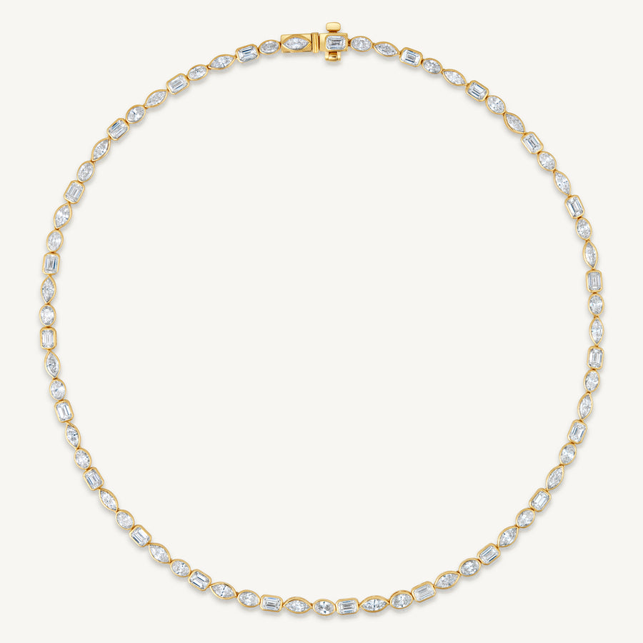 Harlow George Bezel Set Mixed Shape Diamond Necklace